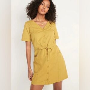 Old Navy NWY❗️Waist Defined Utility Yellow Button-Down Dress